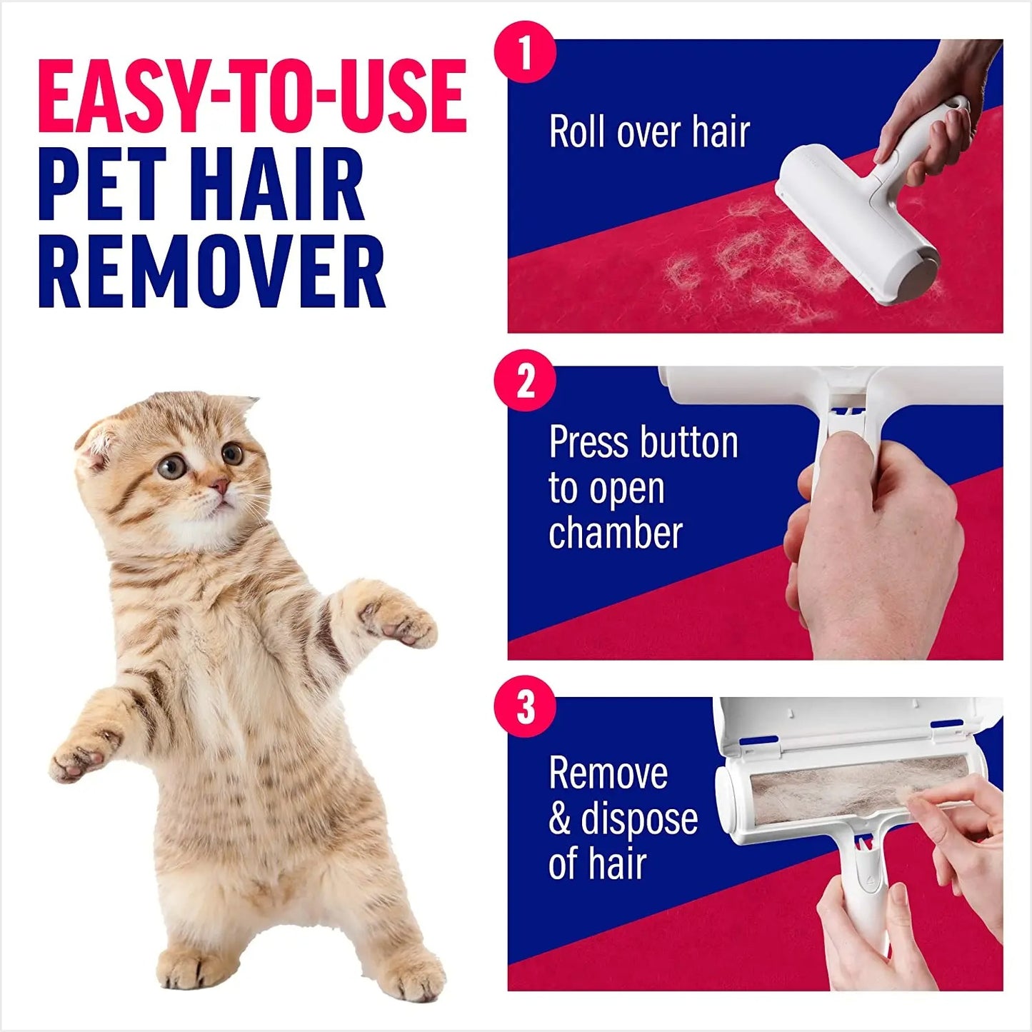 Pet Hair Remover Roller with Self-Cleaning Base